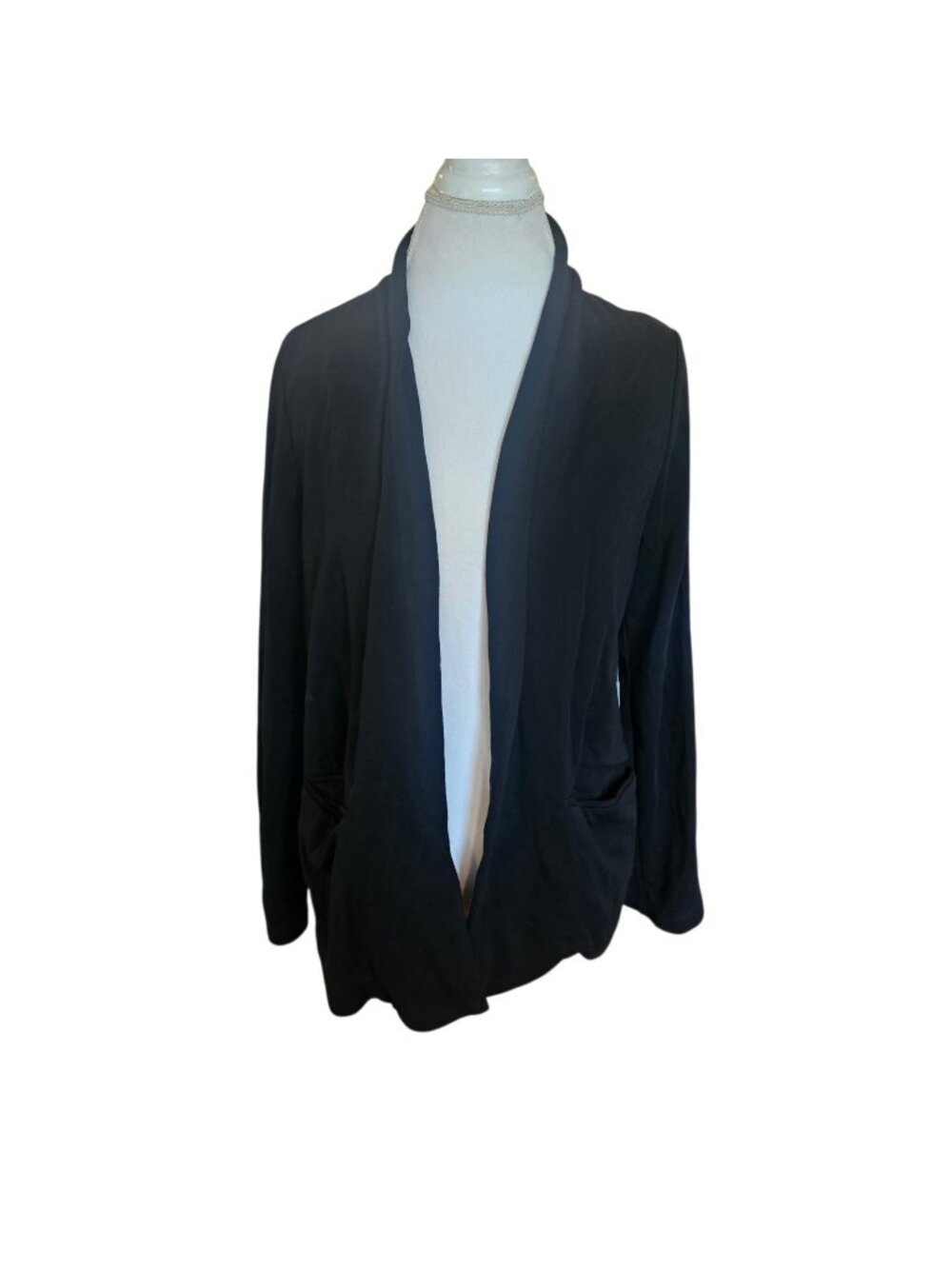Eileen Fisher Open Black Blazer Sz M Shawl Collar Tencel Casual